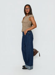Darla Low Rise Straight Leg Cuff Jean Dark Blue Wash