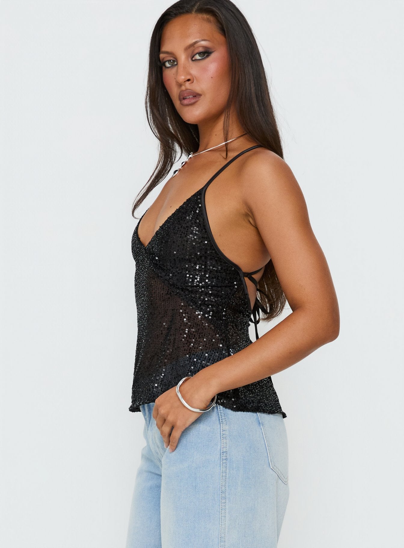 Opaline Sequin Cami Top Black