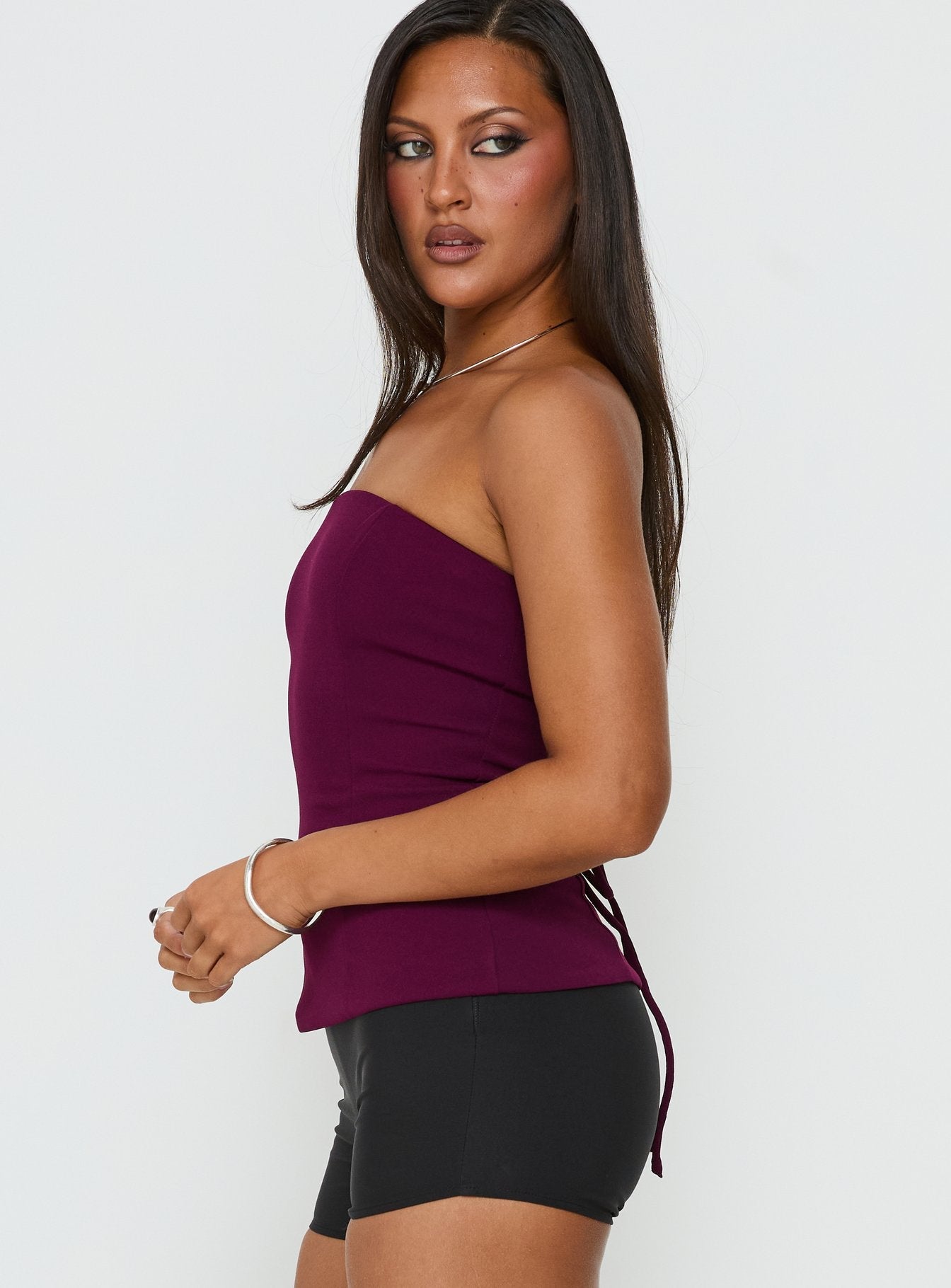 Loreto Strapless Tie Back Top Plum