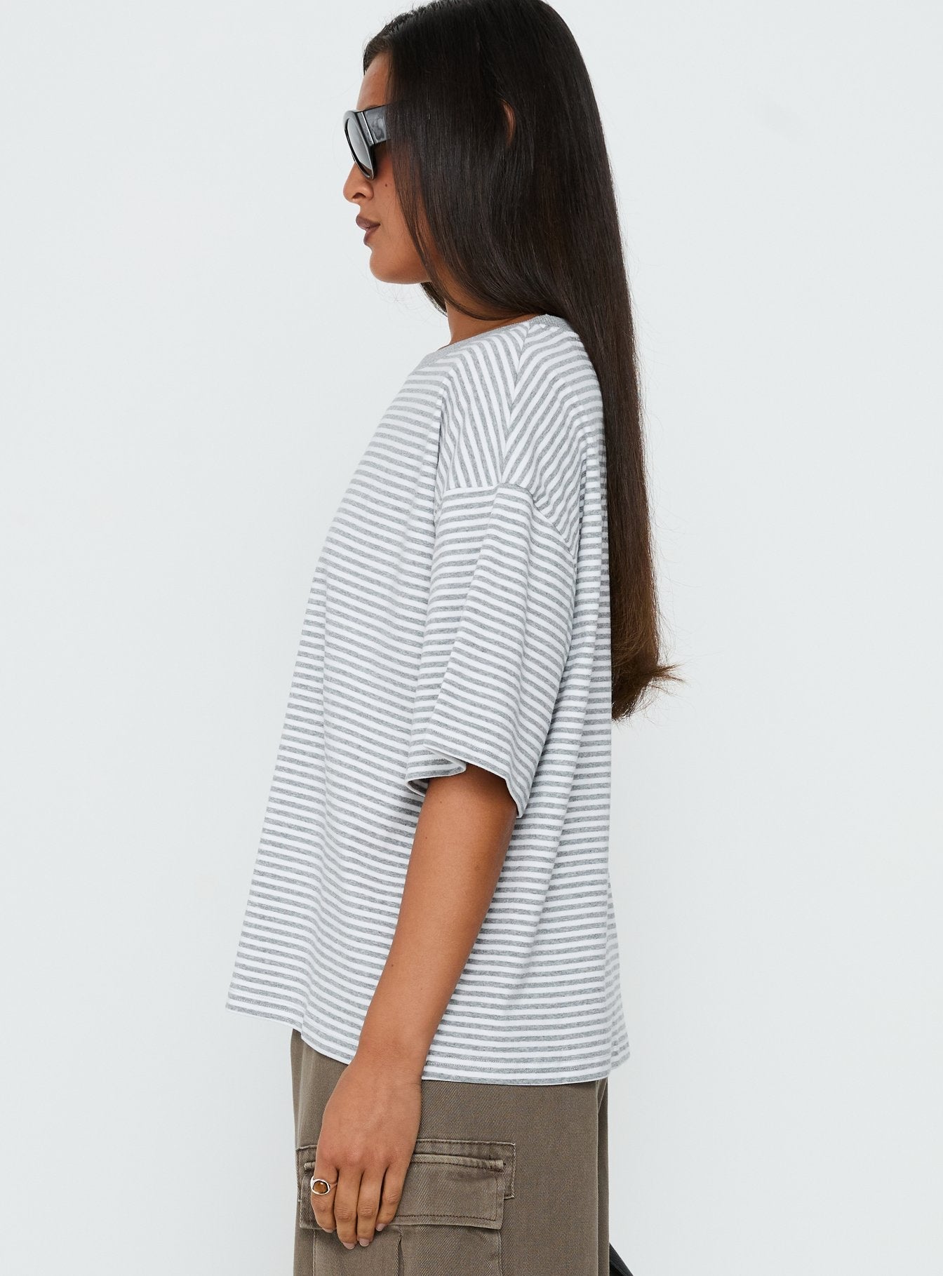 Settle Down Short Sleeve Top Grey / White Stripe