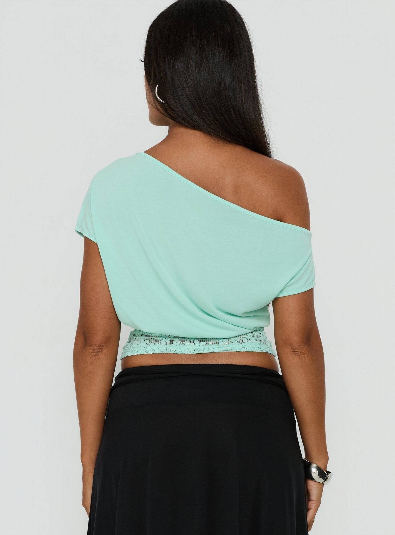 Marienna One Shoulder Lace Top Turquoise