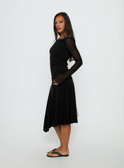Joaney Tie Side Jersey Midi Skirt Black