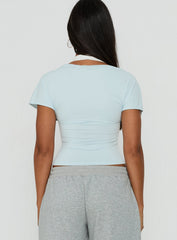Beea Layered Halter Short Sleeve Top Blue / White