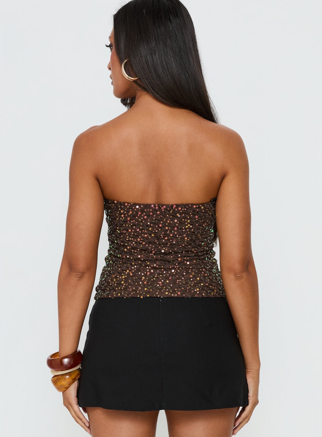 Zohara Sequin Strapless Top Brown