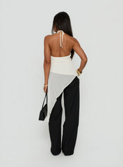 Eternal Optimist Longline Chiffon Arrowneck Top Cream