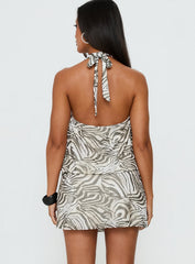 Rings of Saturn Plunge Halter Mini Dress Zebra