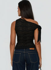 Eyla Sheer One Shoulder Top Black
