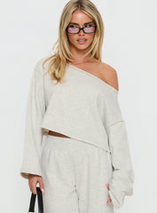 Retreat Raw Edge Off Shoulder Jumper Snow Marle
