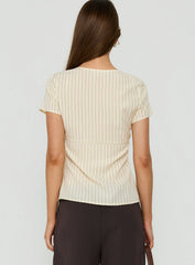 Maybella Short Sleeve Lace Detail Top Cream Stripe