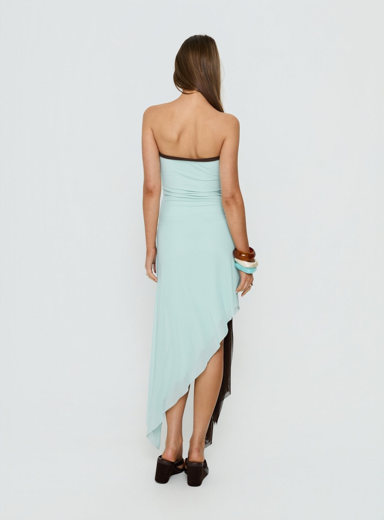 Esperina Strapless Asymmetrical Midi Dress Jelly Mint / Brown