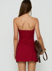 Josina Strapless Ruched Mini Dress Red