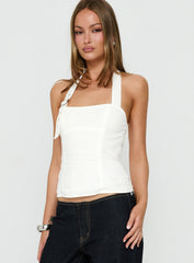 Hotshot Panelled Linen Blend Buckle Top White