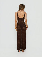 Ledena Knit V Neck Maxi Dress Chocolate