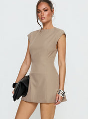 Kaelyra Tailored Cap Sleeve Romper Taupe