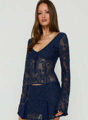Quani Long Sleeve Lace Top Navy