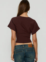 Bowwie Cinched Short Sleeve Knit Top Chocolate