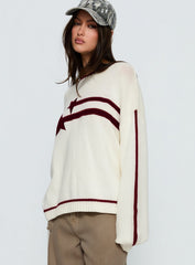 Star Track Graphic Jumper Cream / Red
