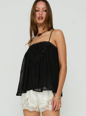 Evaina Lace Trim Flowy Top Black