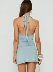 Apola Halter Plunge Mini Dress Blue