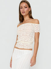 Korrine Off Shoulder Short Sleeve Lace Top Cream