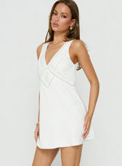 Holii Plunge Neck Embellished Mini Dress White
