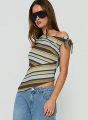 Ambrozia Asymmetrical Top Green Multi Stripe