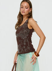 Spend The Night Embroidered Tank Top Chocolate Brown