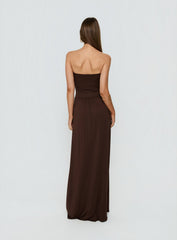 Ophal Strapless Drop Waist Maxi Dress Brown