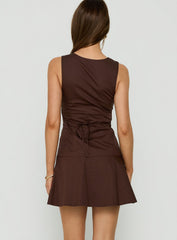 Splashy Lace Trim Mini Dress Chocolate