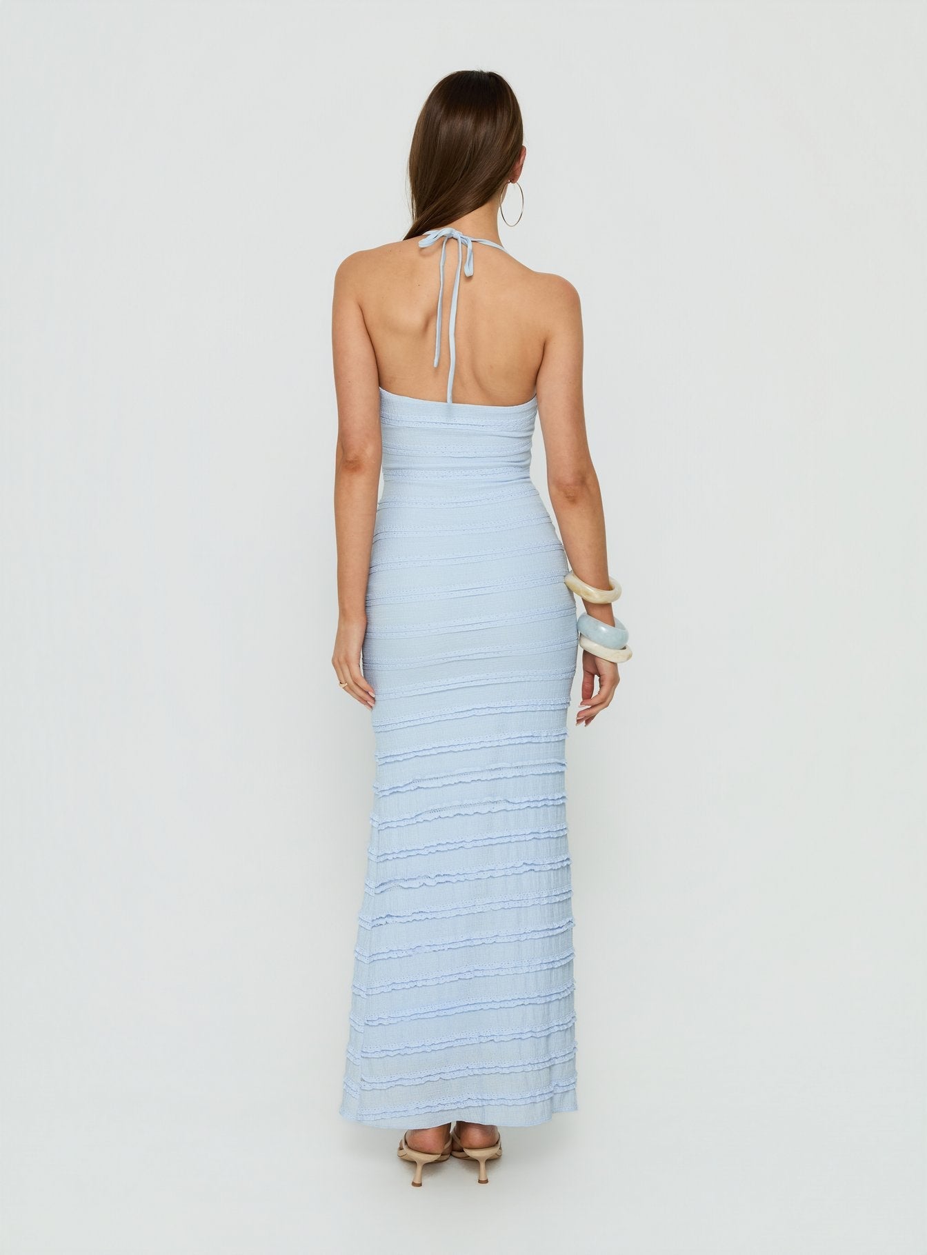 Liskaia Textured Halter Maxi Dress Blue