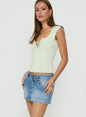 Moving Fast Denim Mini Skirt Mid Blue Wash