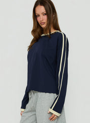 Settle Down Long Sleeve Contrast Top Navy / Yellow Stripe