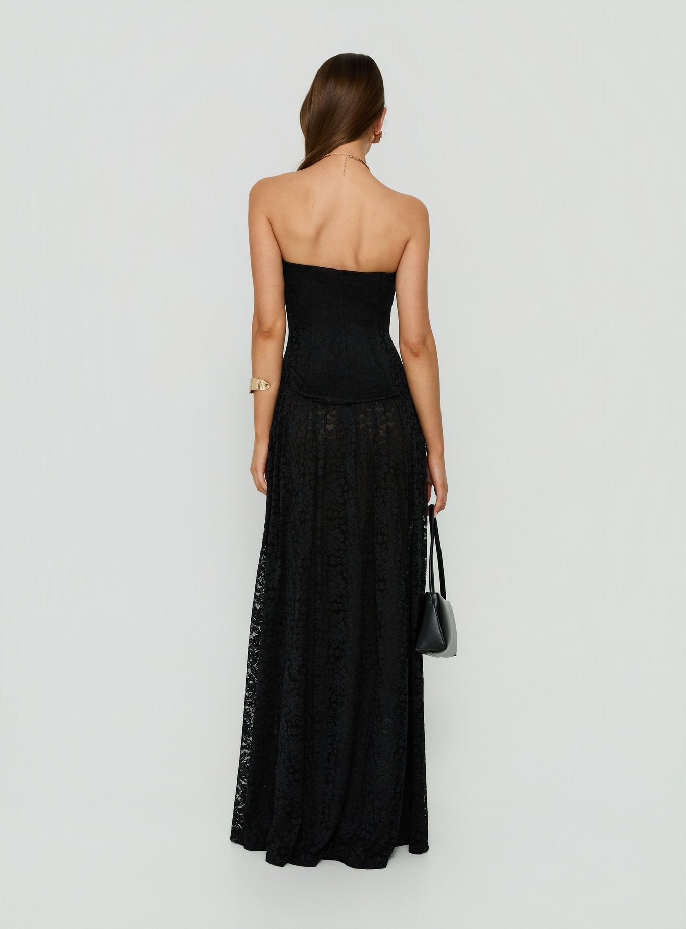 Diannah Lace Corset Strapless Maxi Dress Black
