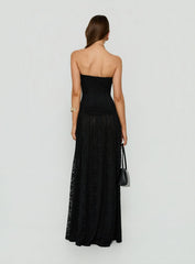 Diannah Lace Corset Strapless Maxi Dress Black