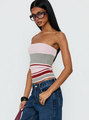 In The Mirror Strapless Top Pink Stripe