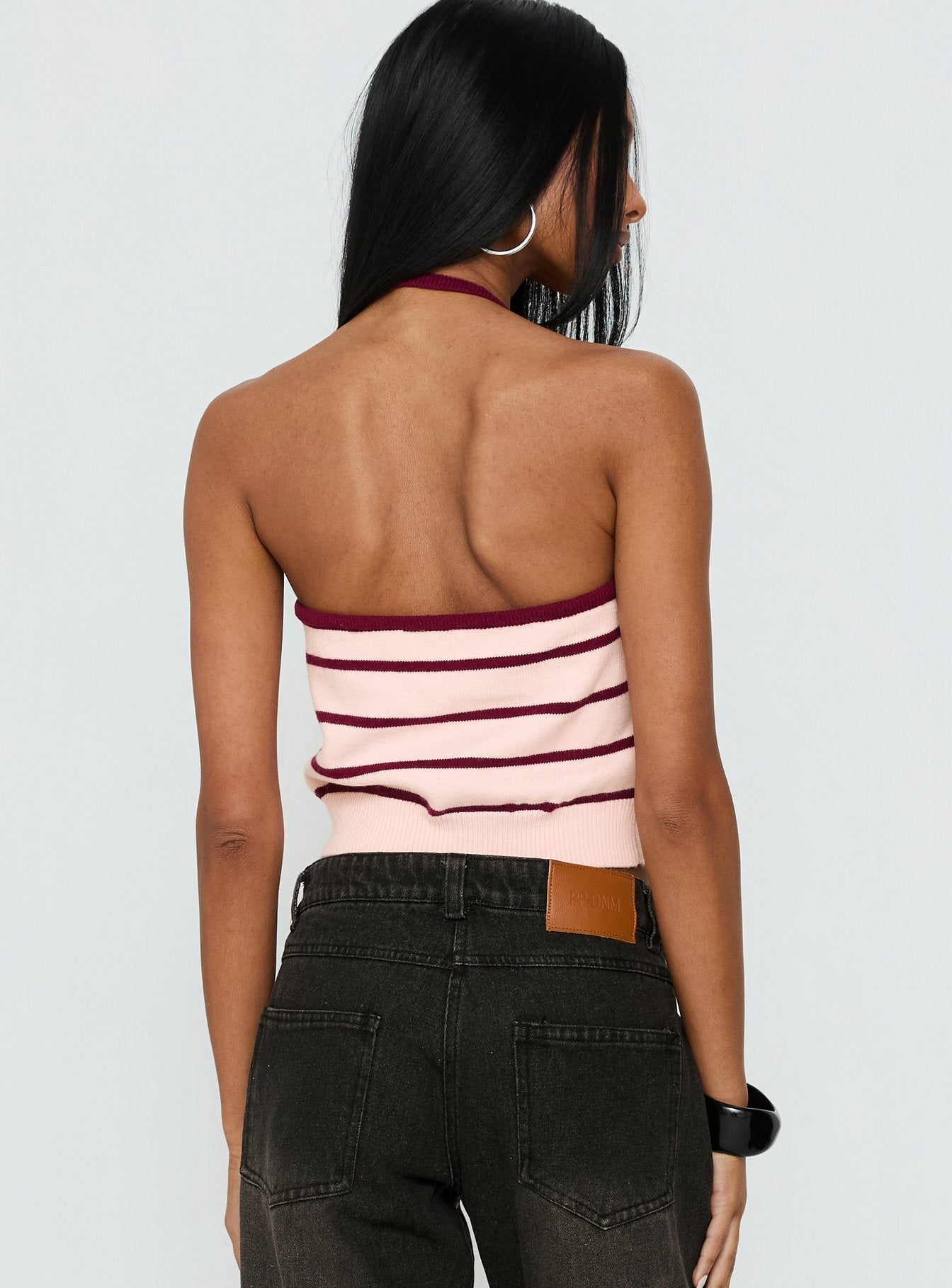 Is It True Halter Neck Top Pink / Burgundy Stripe