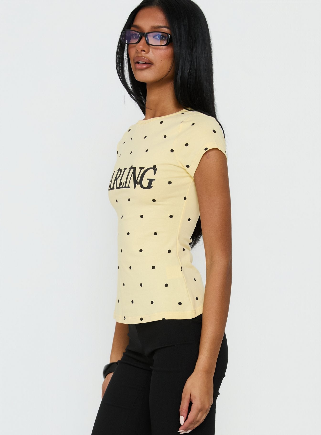 Darling Girl Graphic Top Yellow Polka Dot