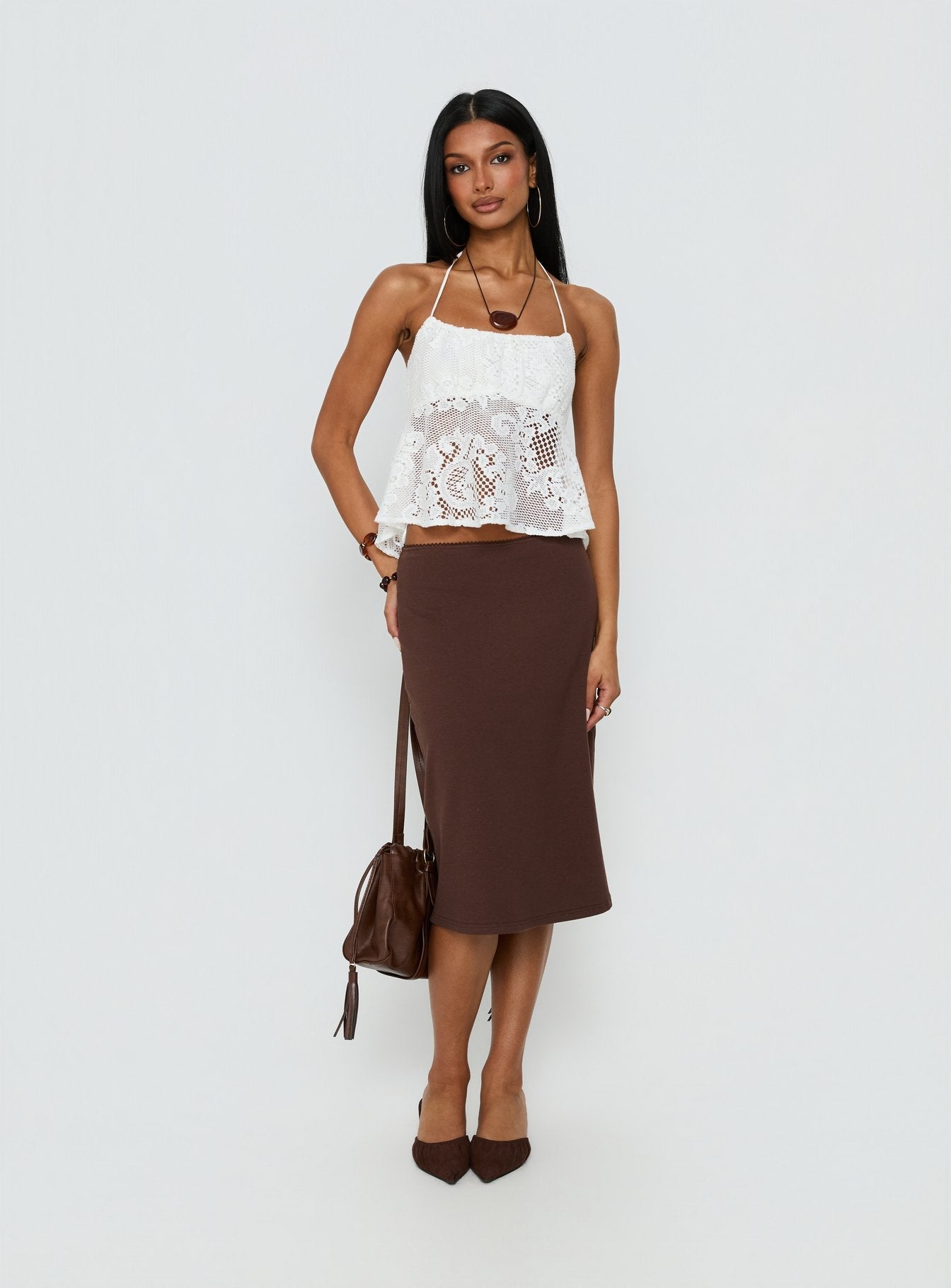 Solenne Sheer Crochet Lace Top White