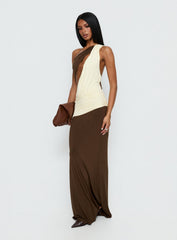 Loletta Draped One Shoulder Maxi Dress Chocolate / Yellow