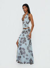 Roselin Mesh Maxi Skirt Blue Floral