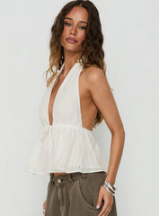 Top Form Broderie Anglais Tie Front Halter Top White