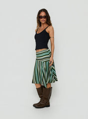 Desidera Asymmetrical Midi Skirt Blue Multi Stripe