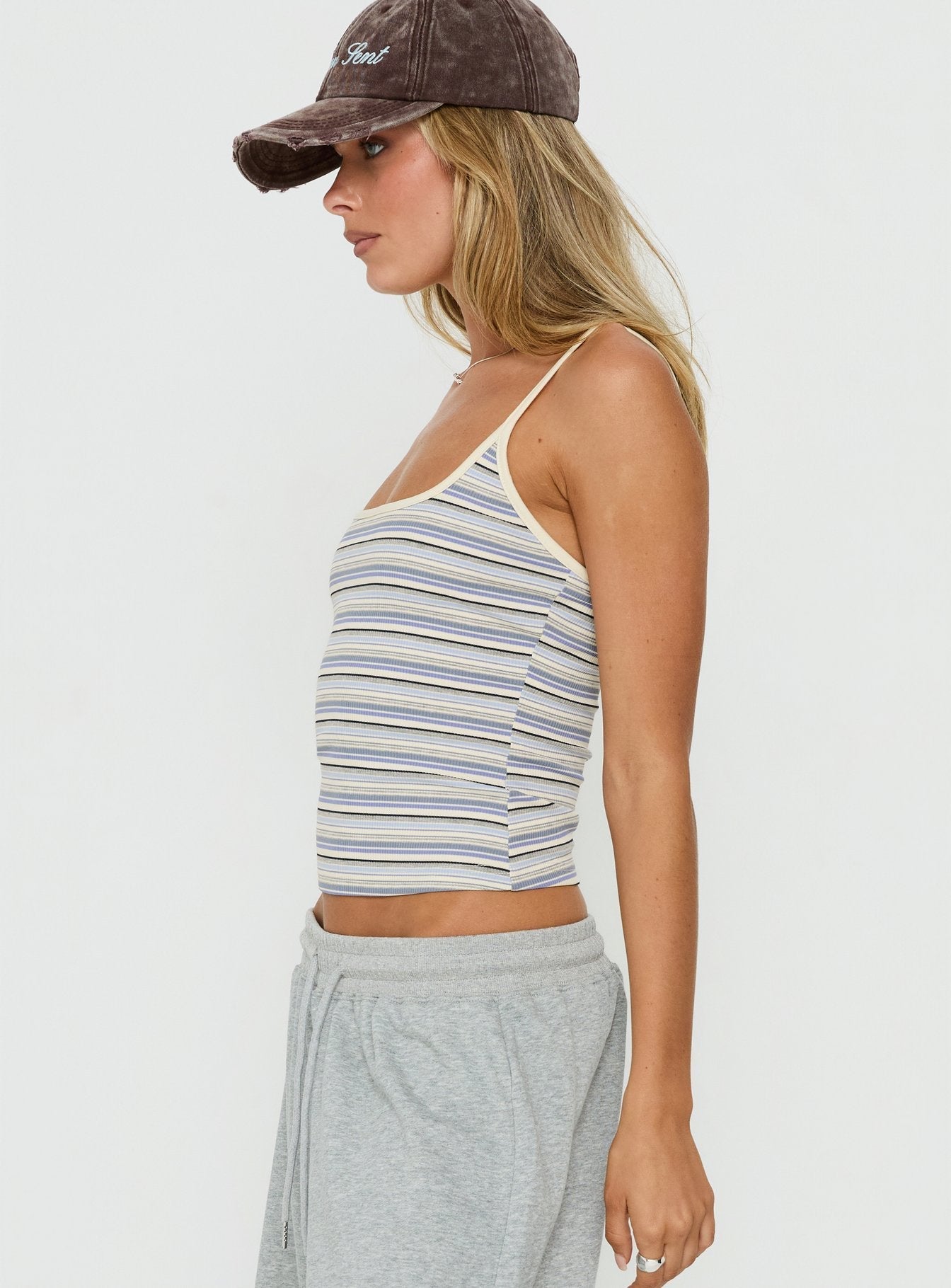 Giya Contrast Trim Cami Top Blue Stripe