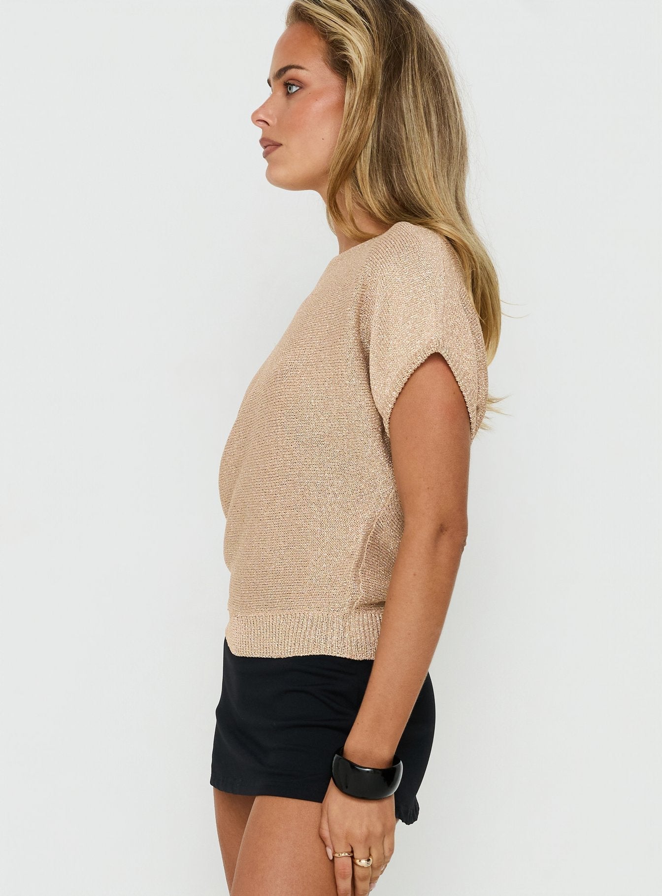 Kysa Off Shoulder Knit Top Gold