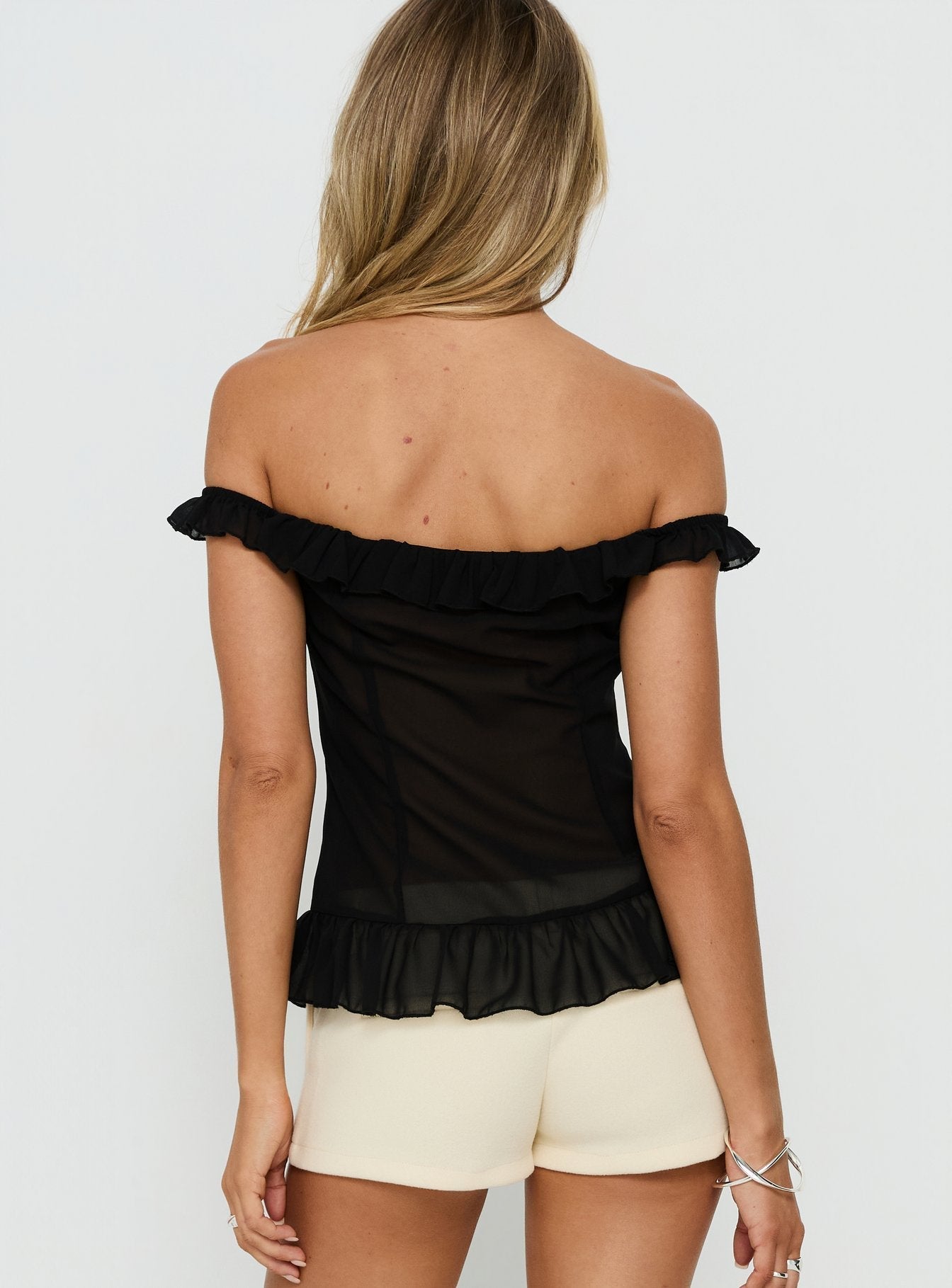 Nivelle Frill Detail Off Shoulder Top Black