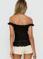 Nivelle Frill Detail Off Shoulder Top Black