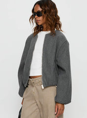 Karletta Cropped Bomber Jacket Grey