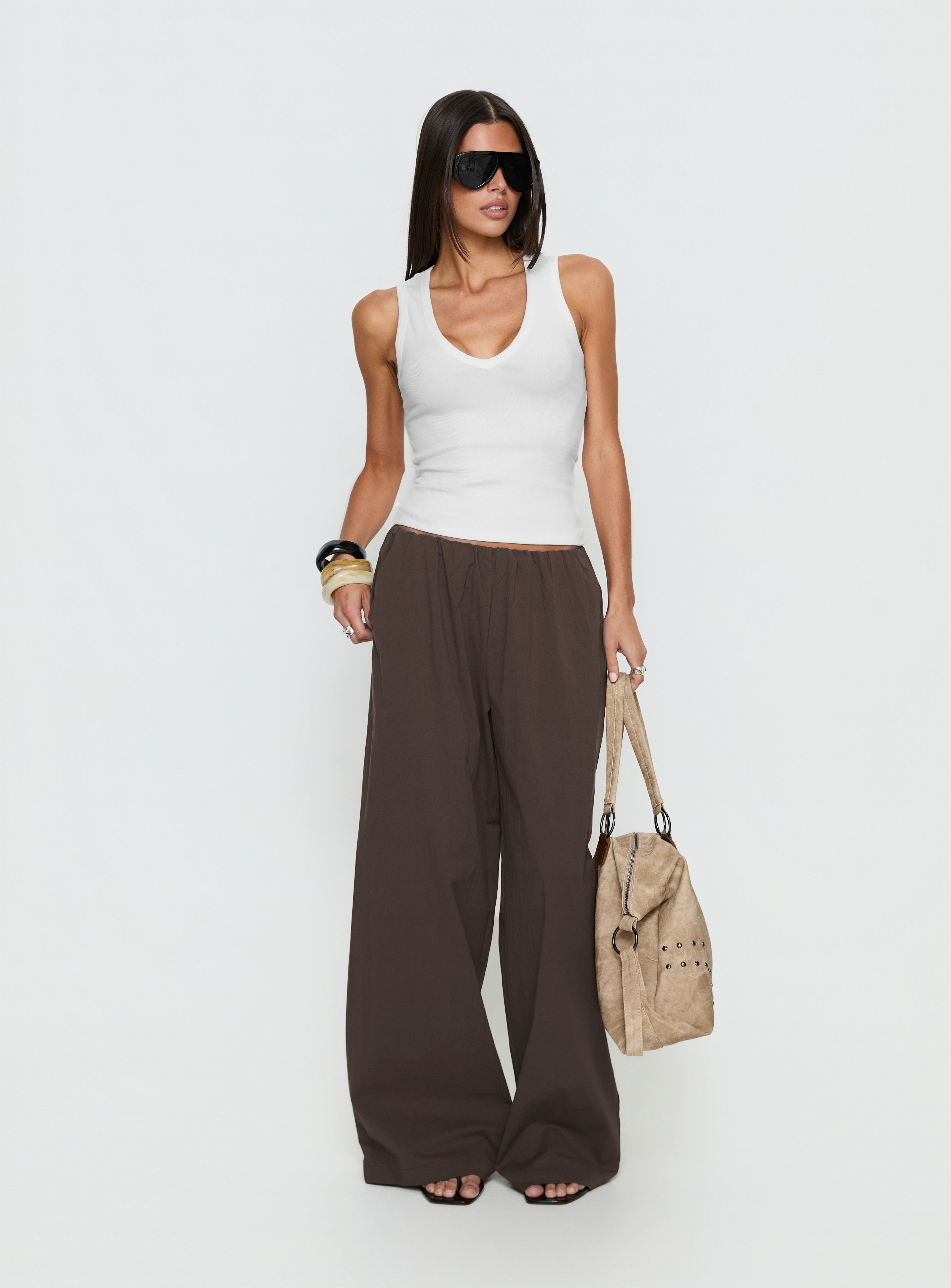 Lunea Concealed Waistband Pants Brown Tall