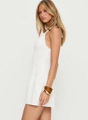 Say Goodnight Denim Halter Mini Dress Cream