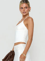 Zenaide Lace Detail Halter Tank Top White